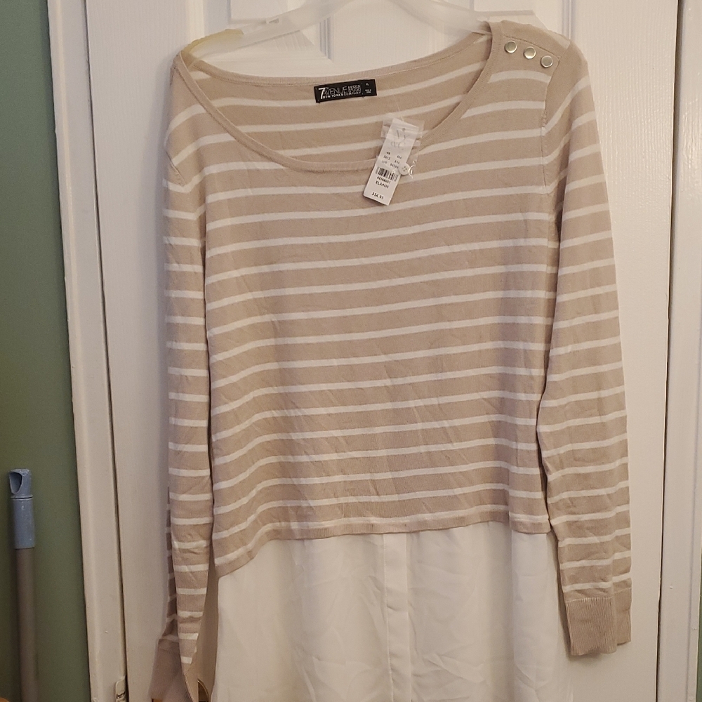 Tan and White Striped Sweater Top